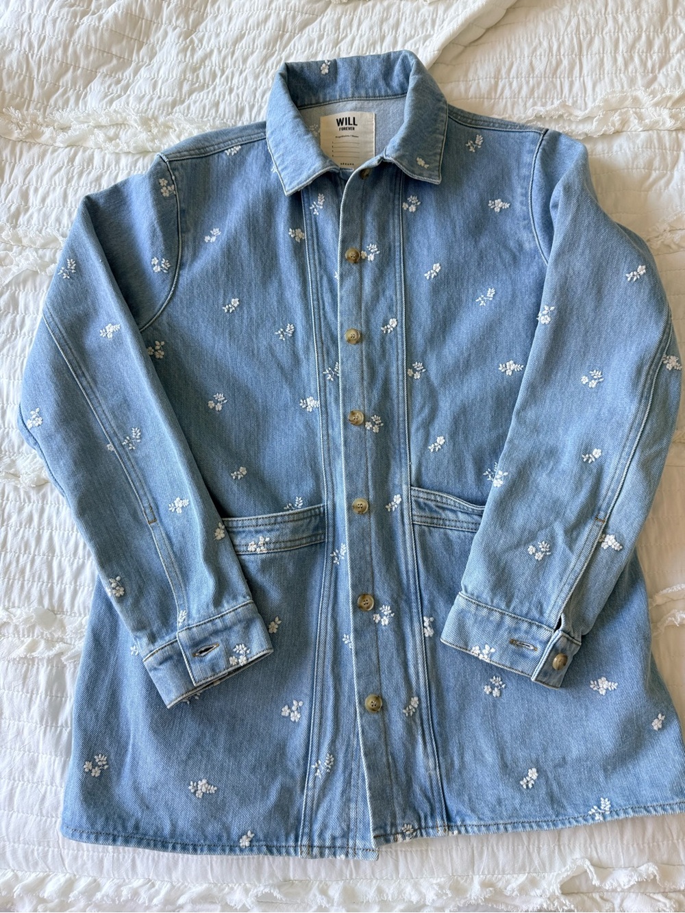 Sézane Will Forever Jacket in Light Blue Floral Denim - Size S - Picture 5 of 7